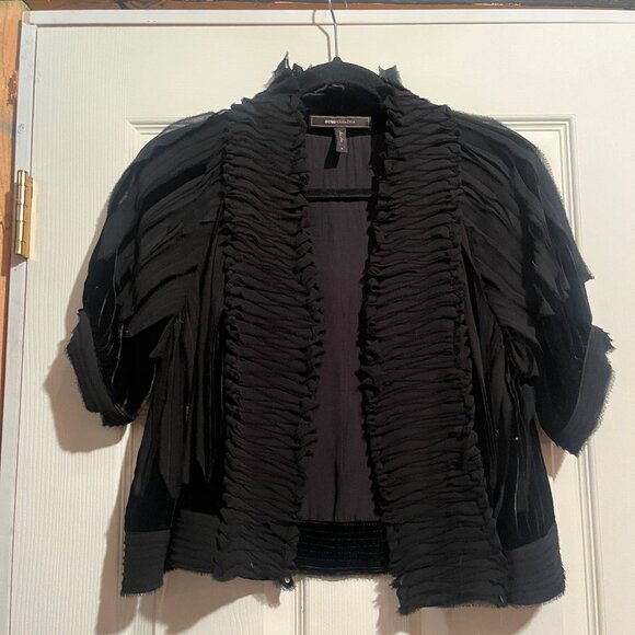 BCBG MaxAzria Black Velvet and Chiffon Bolero "Feather" Pattern - Picture 1 of 3